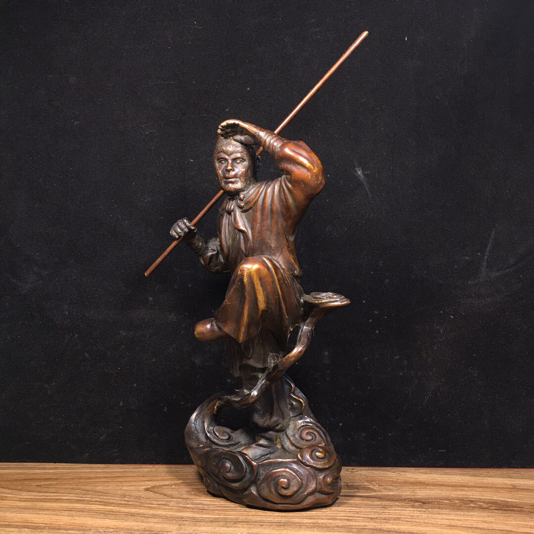 Chinese antique pure copper Sun Wukong reverse flow incense ornament
