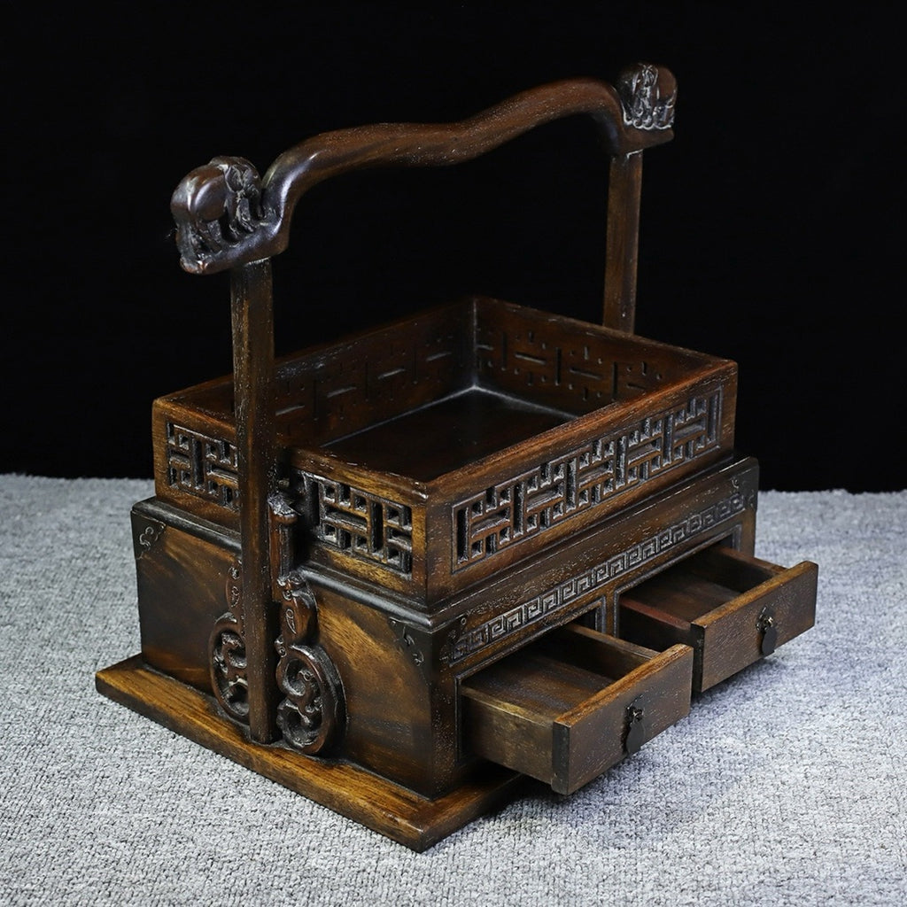 Hua Li Mu carved guardrail auspicious elephant portable box