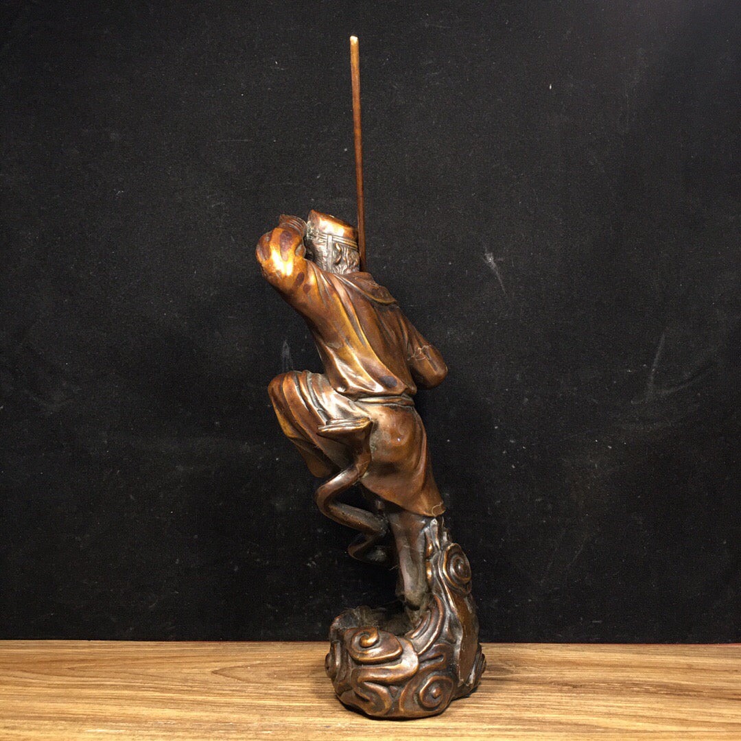 Chinese antique pure copper Sun Wukong reverse flow incense ornament