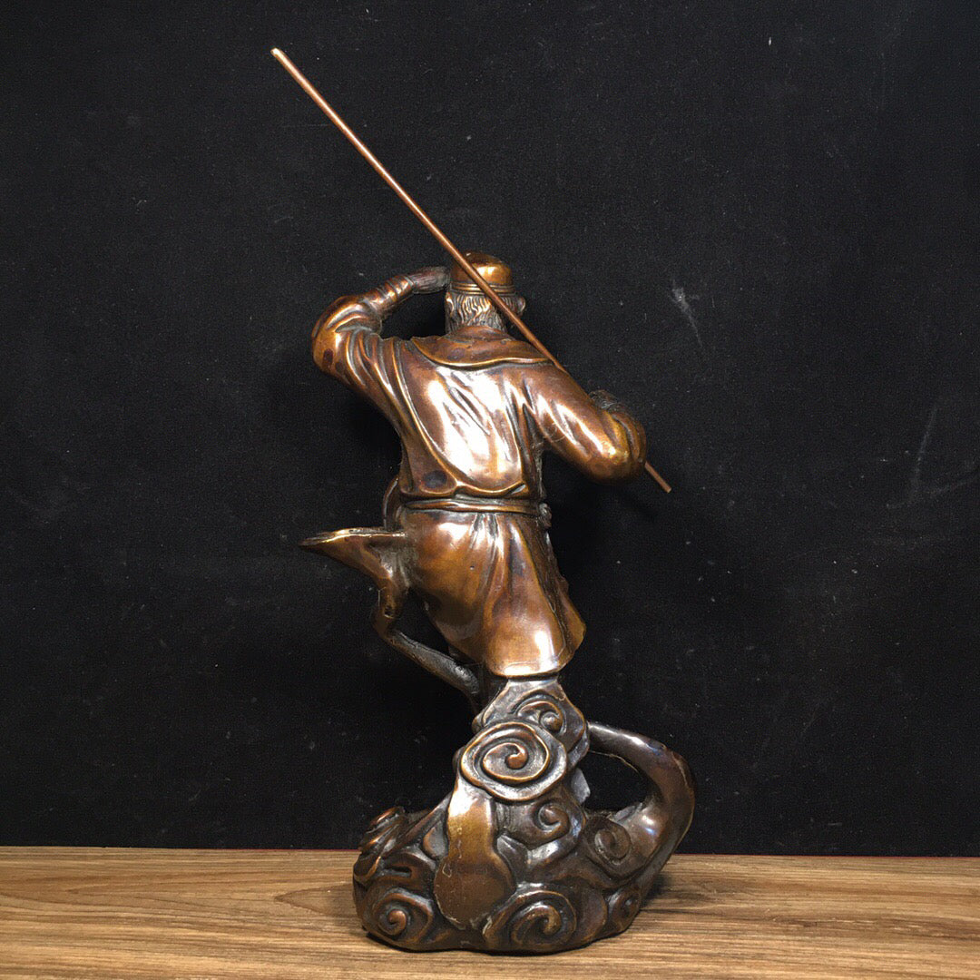 Chinese antique pure copper Sun Wukong reverse flow incense ornament