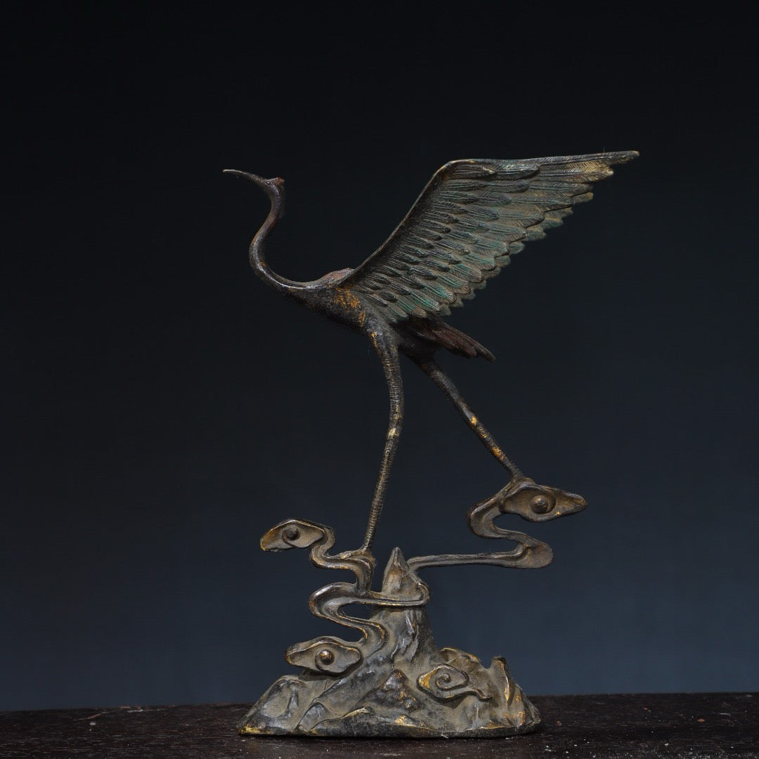 Chinese antique pure copper crane ornaments