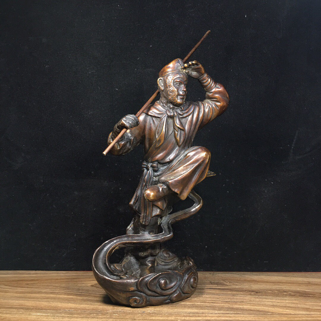 Chinese antique pure copper Sun Wukong reverse flow incense ornament