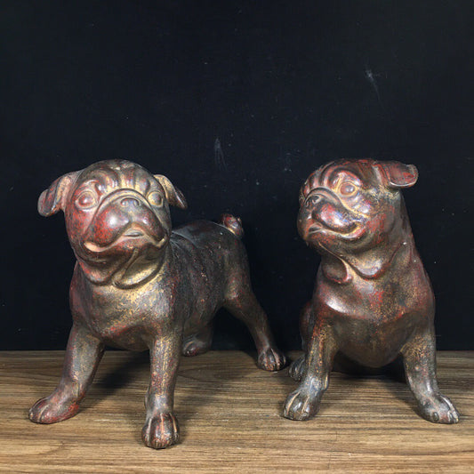 A pair of Chinese antique pure copper lucky dogs