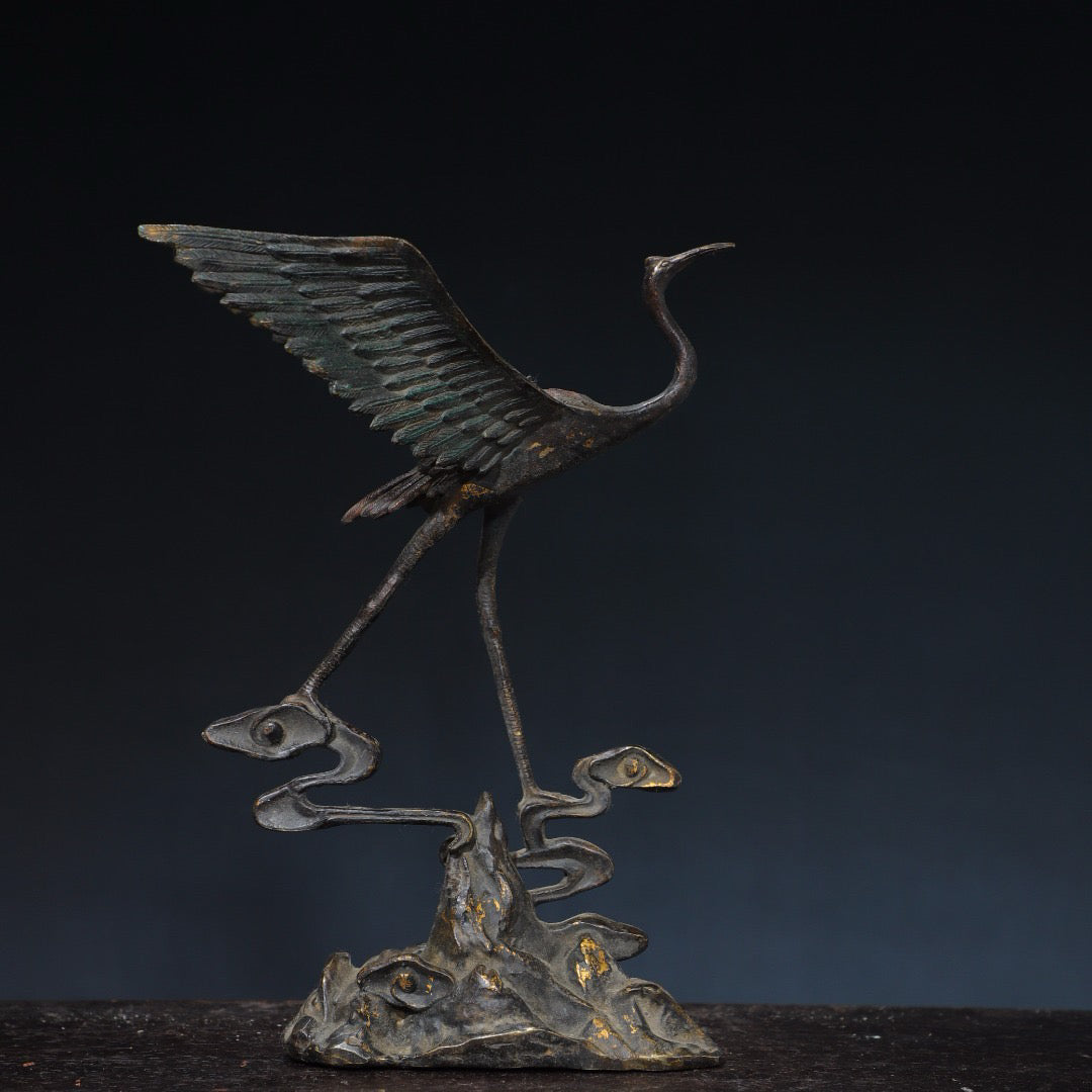 Chinese antique pure copper crane ornaments