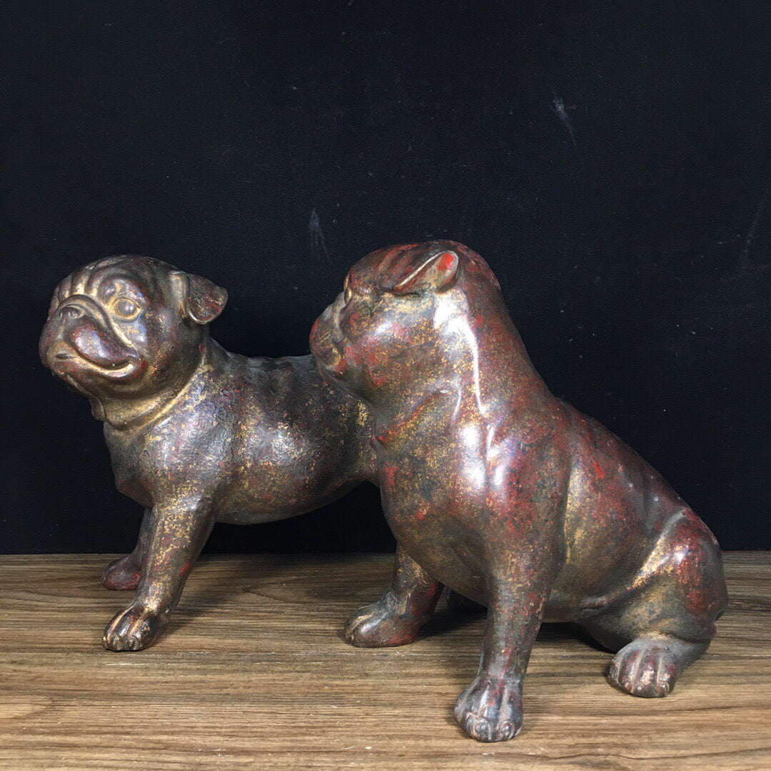 A pair of Chinese antique pure copper lucky dogs