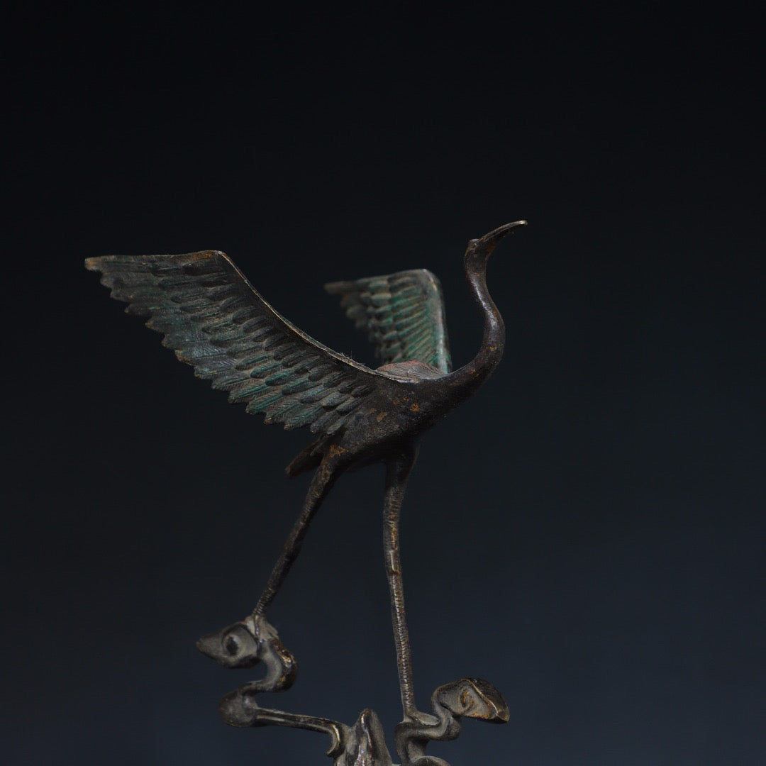 Chinese antique pure copper crane ornaments