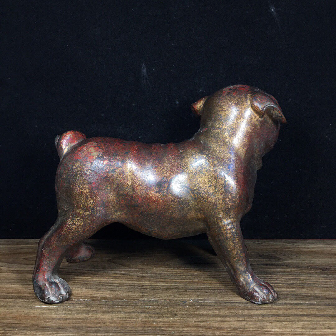 A pair of Chinese antique pure copper lucky dogs