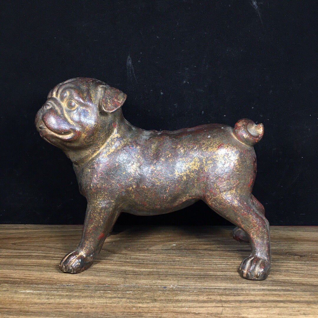 A pair of Chinese antique pure copper lucky dogs