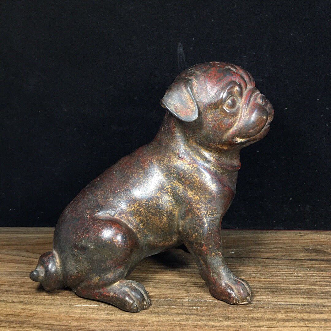 A pair of Chinese antique pure copper lucky dogs