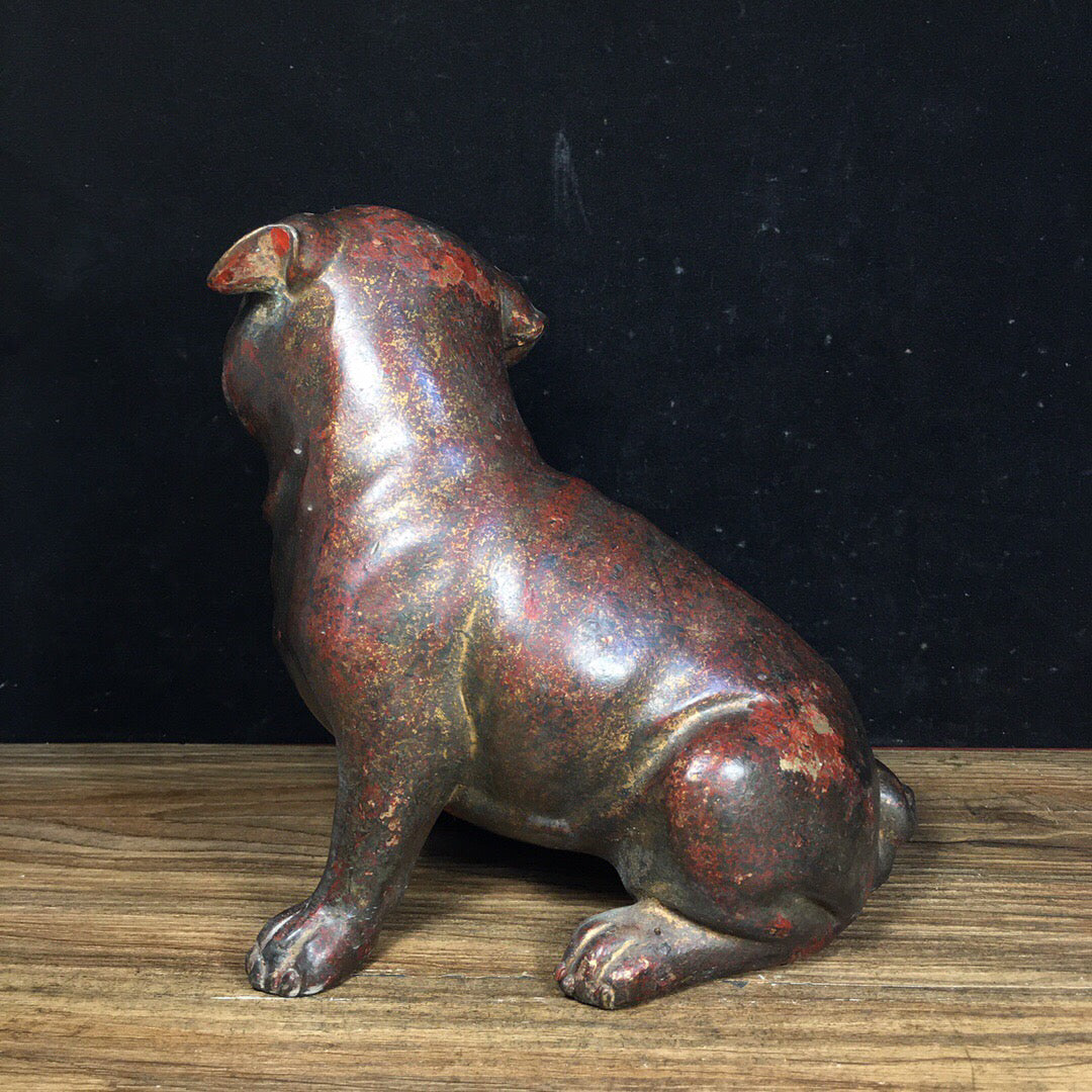 A pair of Chinese antique pure copper lucky dogs