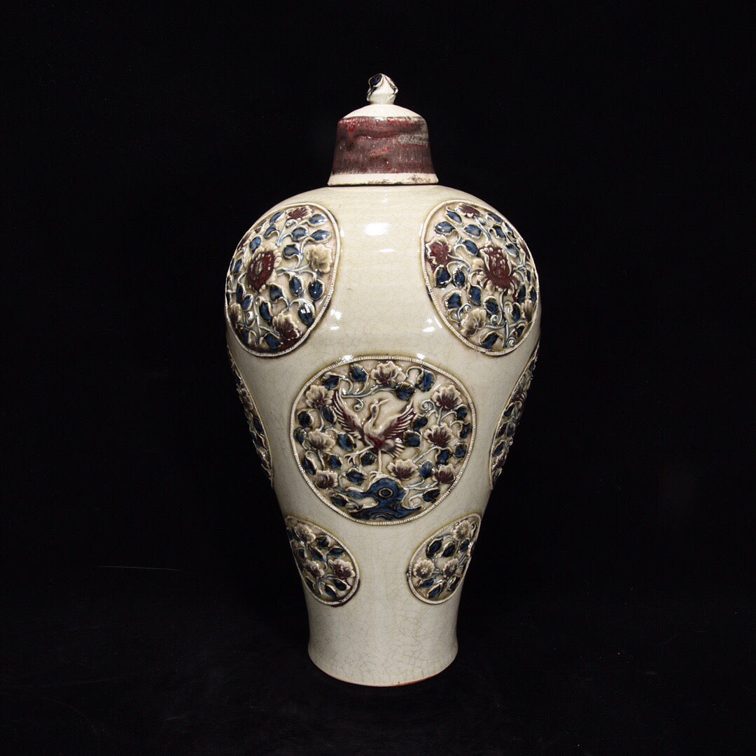 Chinese antique plum vase with flower and bird patterns