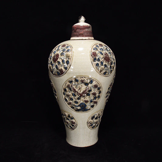 Chinese antique plum vase with flower and bird patterns