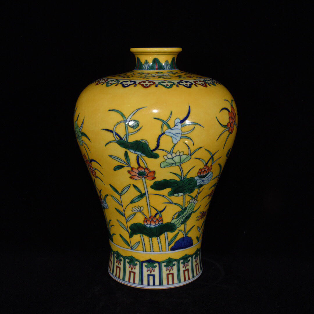 Chinese antique plum vase with lotus leaf pattern