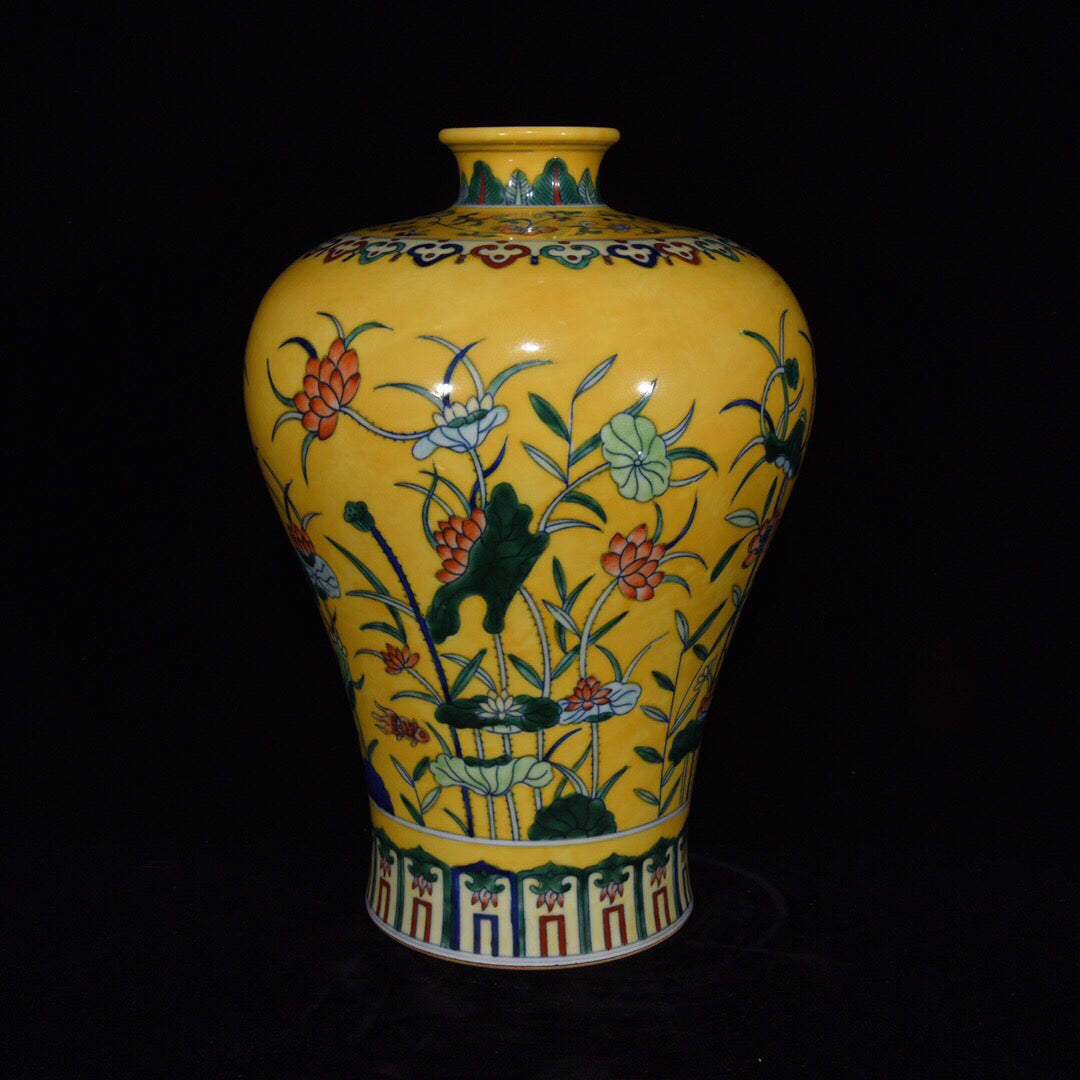 Chinese antique plum vase with lotus leaf pattern