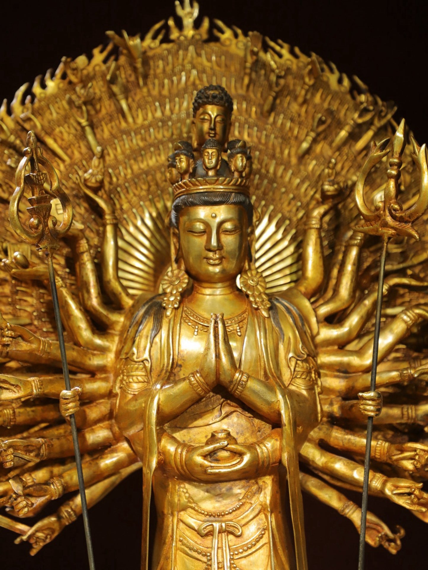 Bronze Plated Avalokitesvara with Thousand Hands Statue