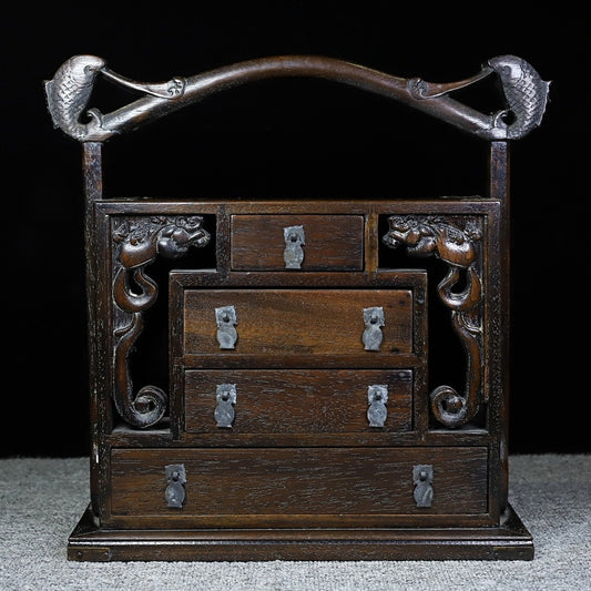 Pear wood carved four drawer cabinet box
