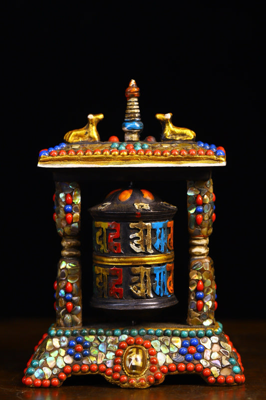 Copper body pure handmade knocking, chiseling, inlaid with gemstones, celestial bead spinning wheel