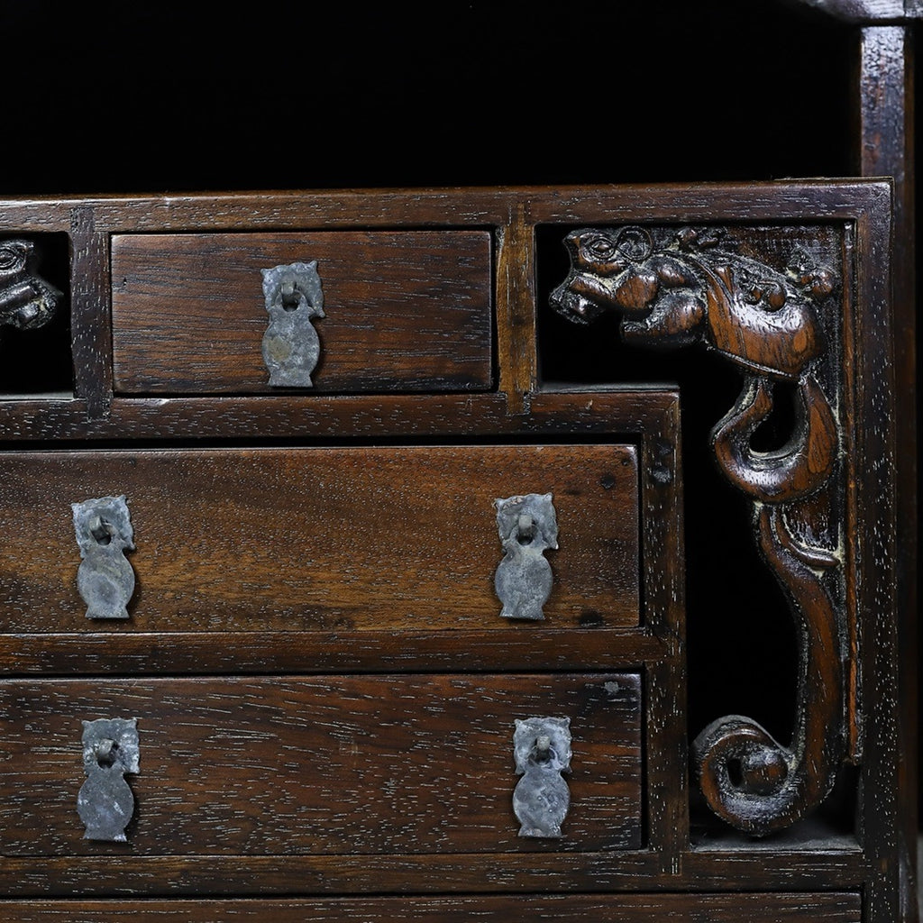 Pear wood carved four drawer cabinet box
