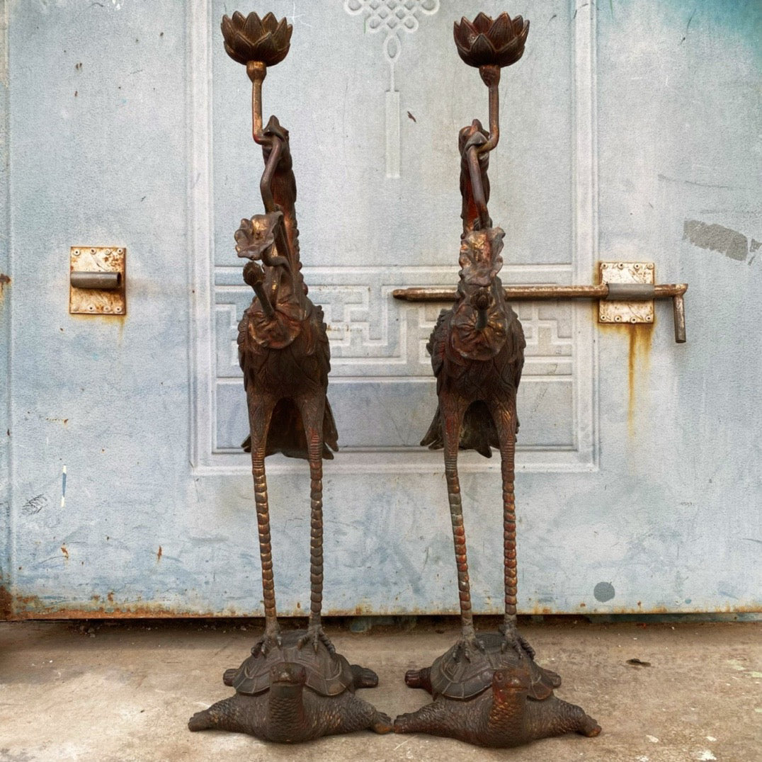 Chinese antique pure copper lotus wax platform