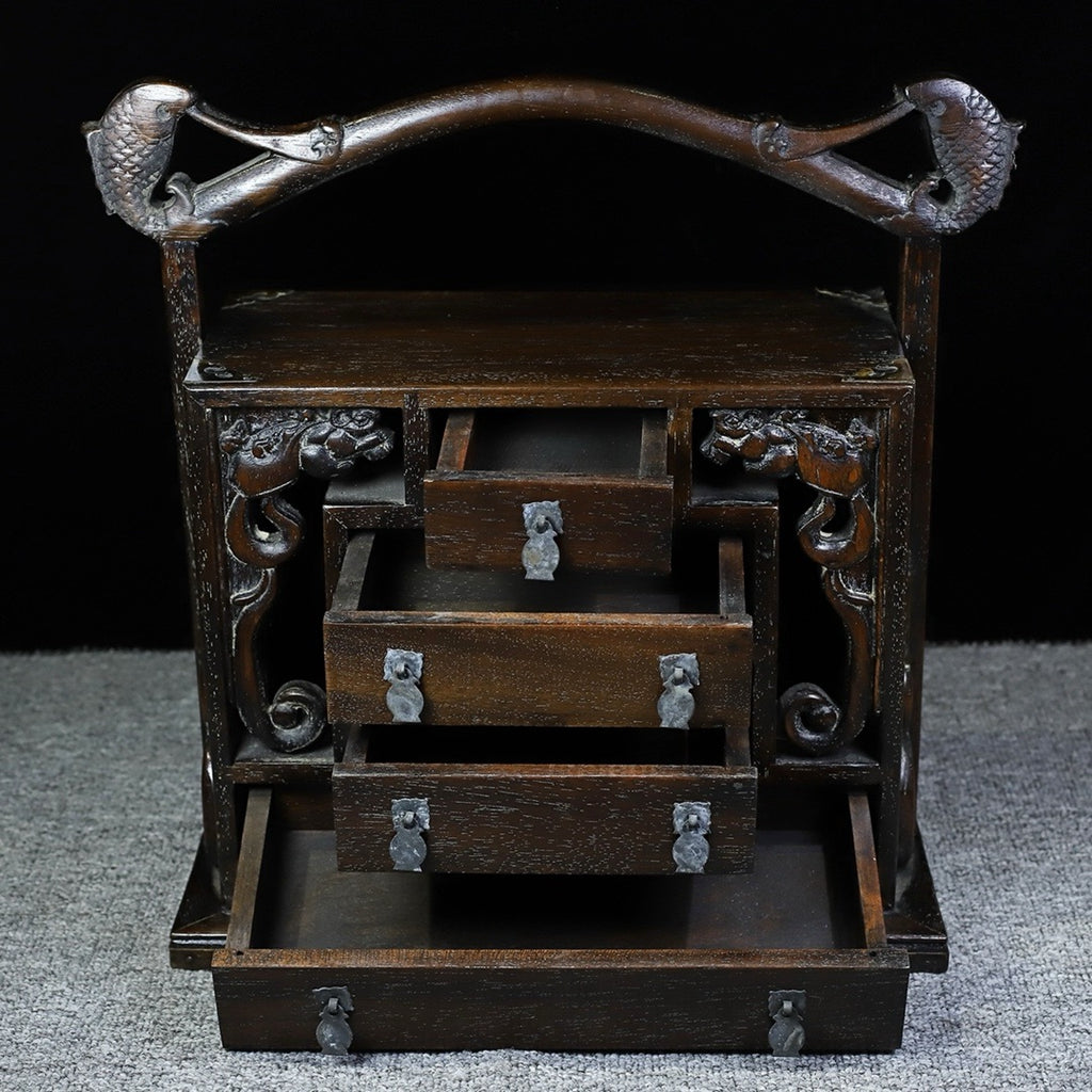 Pear wood carved four drawer cabinet box