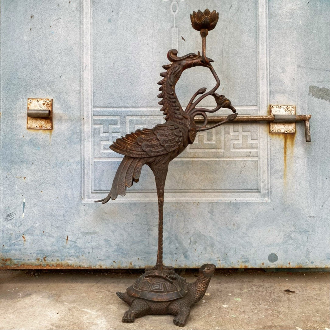 Chinese antique pure copper lotus wax platform
