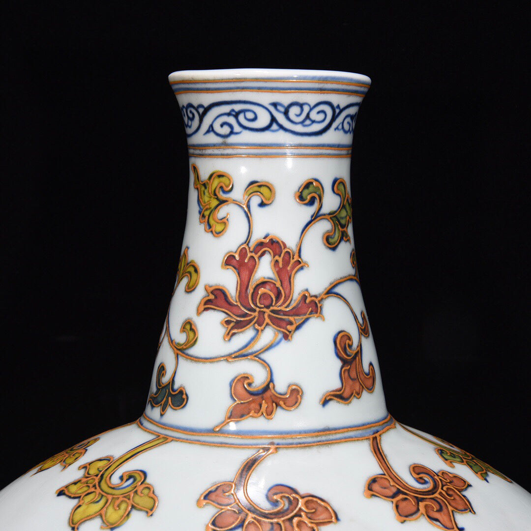 Chinese antique flat vase with flower and bird patterns