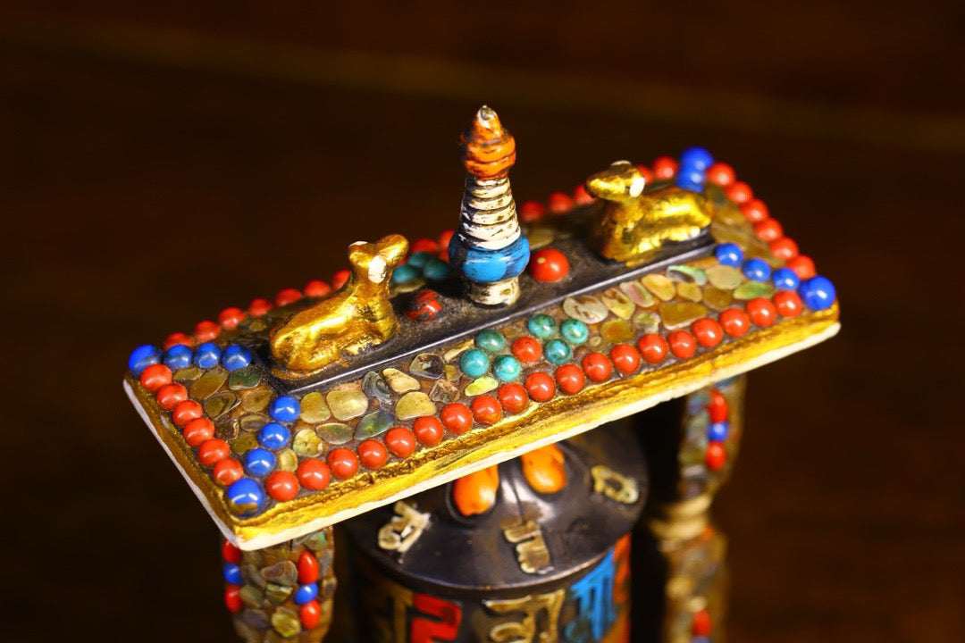 Copper body pure handmade knocking, chiseling, inlaid with gemstones, celestial bead spinning wheel