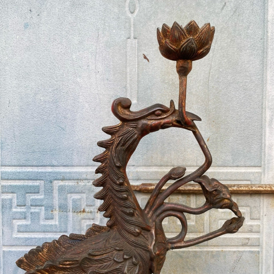 Chinese antique pure copper lotus wax platform