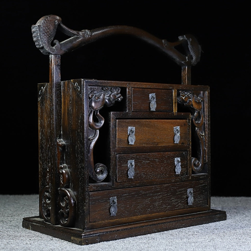 Pear wood carved four drawer cabinet box
