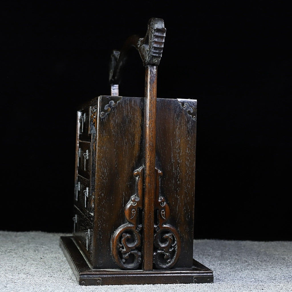Pear wood carved four drawer cabinet box