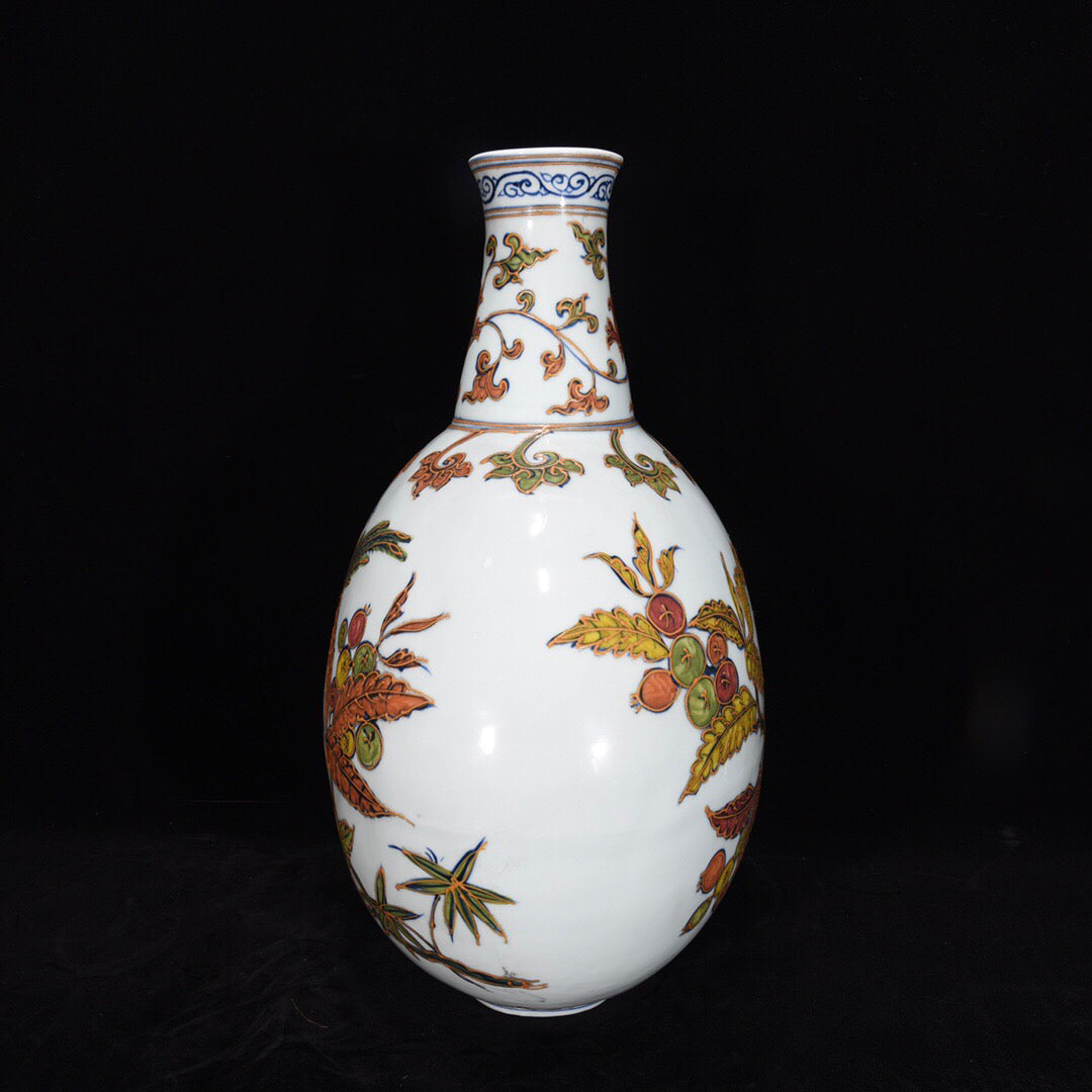 Chinese antique flat vase with flower and bird patterns