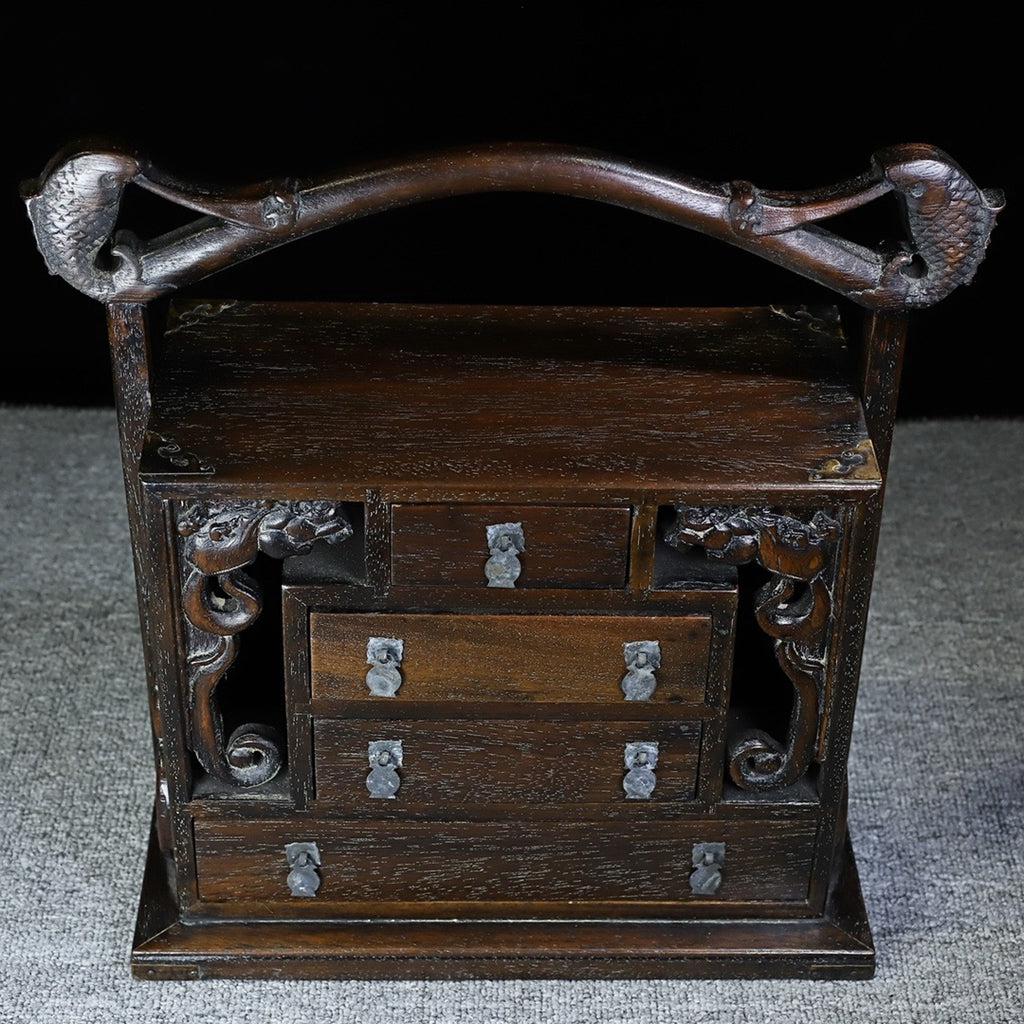 Pear wood carved four drawer cabinet box