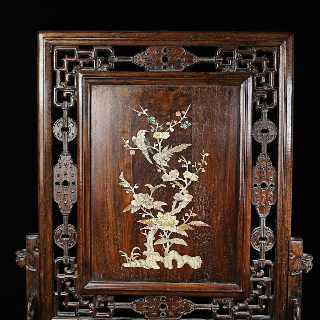 Hua Li Mu hollow carved inlaid shell screen ornament