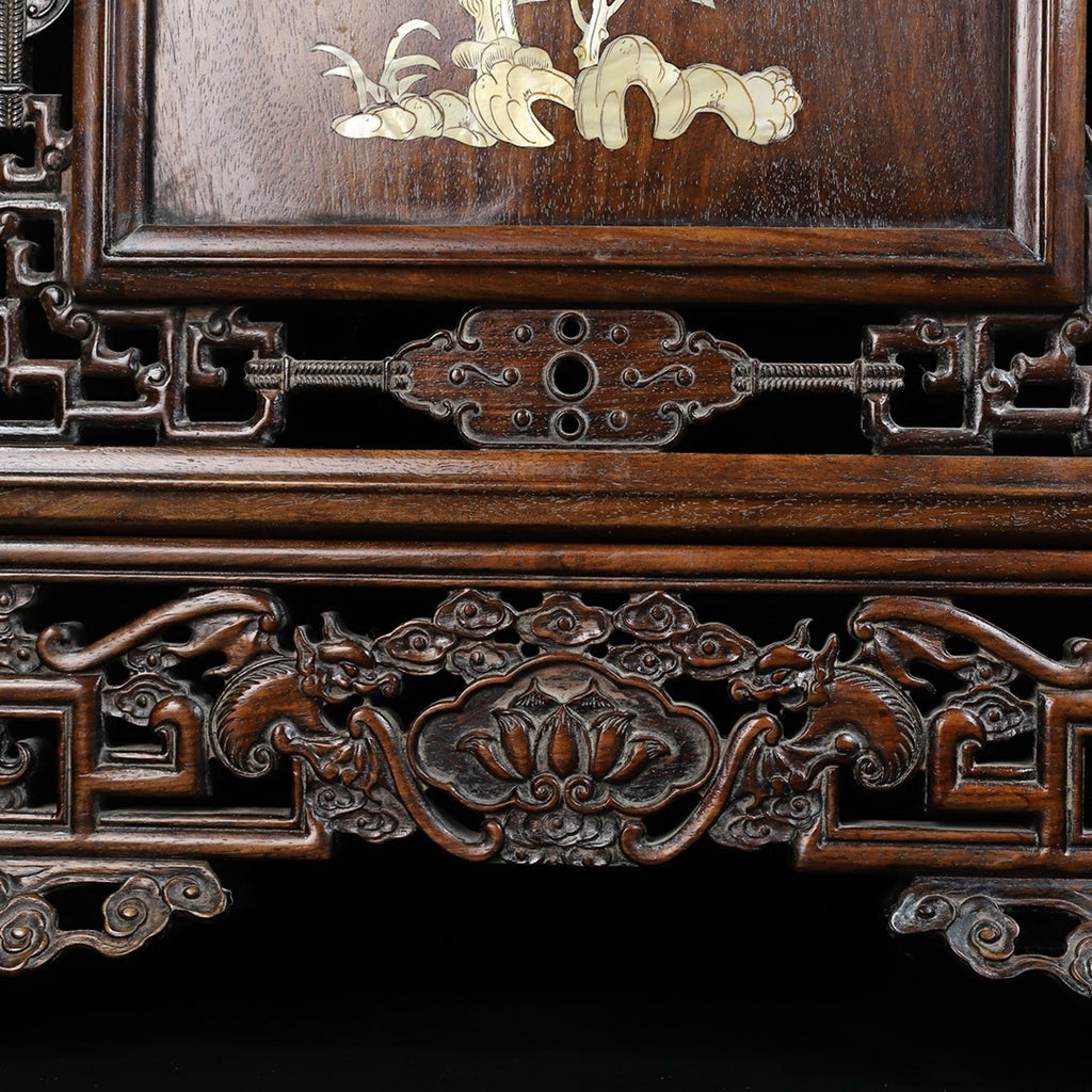 Hua Li Mu hollow carved inlaid shell screen ornament