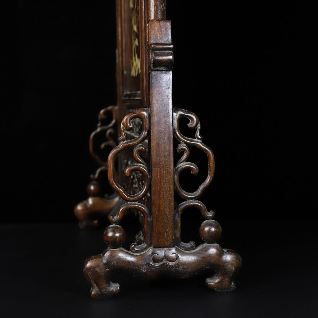 Hua Li Mu hollow carved inlaid shell screen ornament