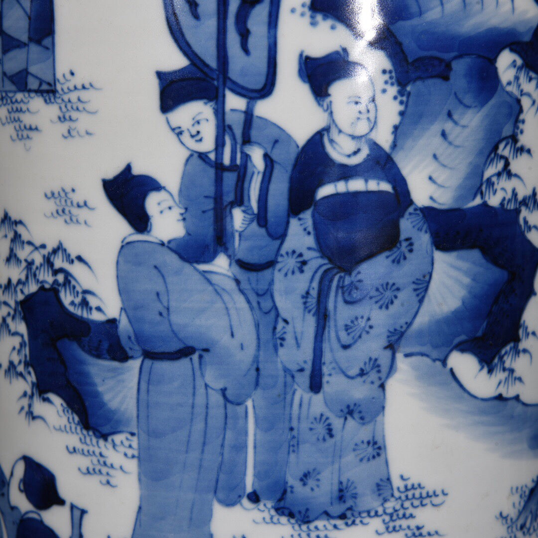 Chinese antique Yuan blue and white character story patterned hat tube