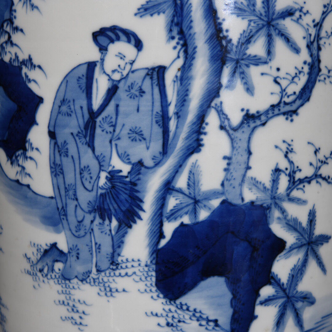 Chinese antique Yuan blue and white character story patterned hat tube