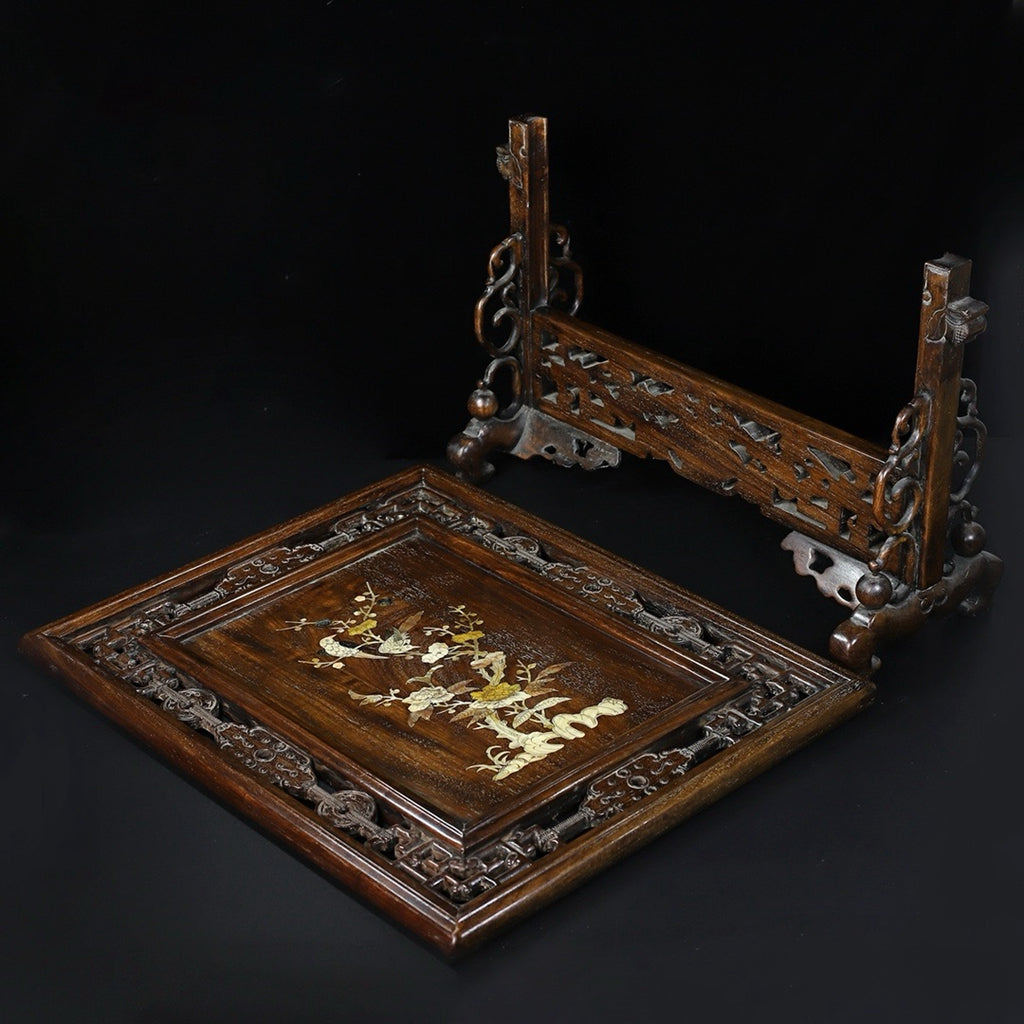 Hua Li Mu hollow carved inlaid shell screen ornament