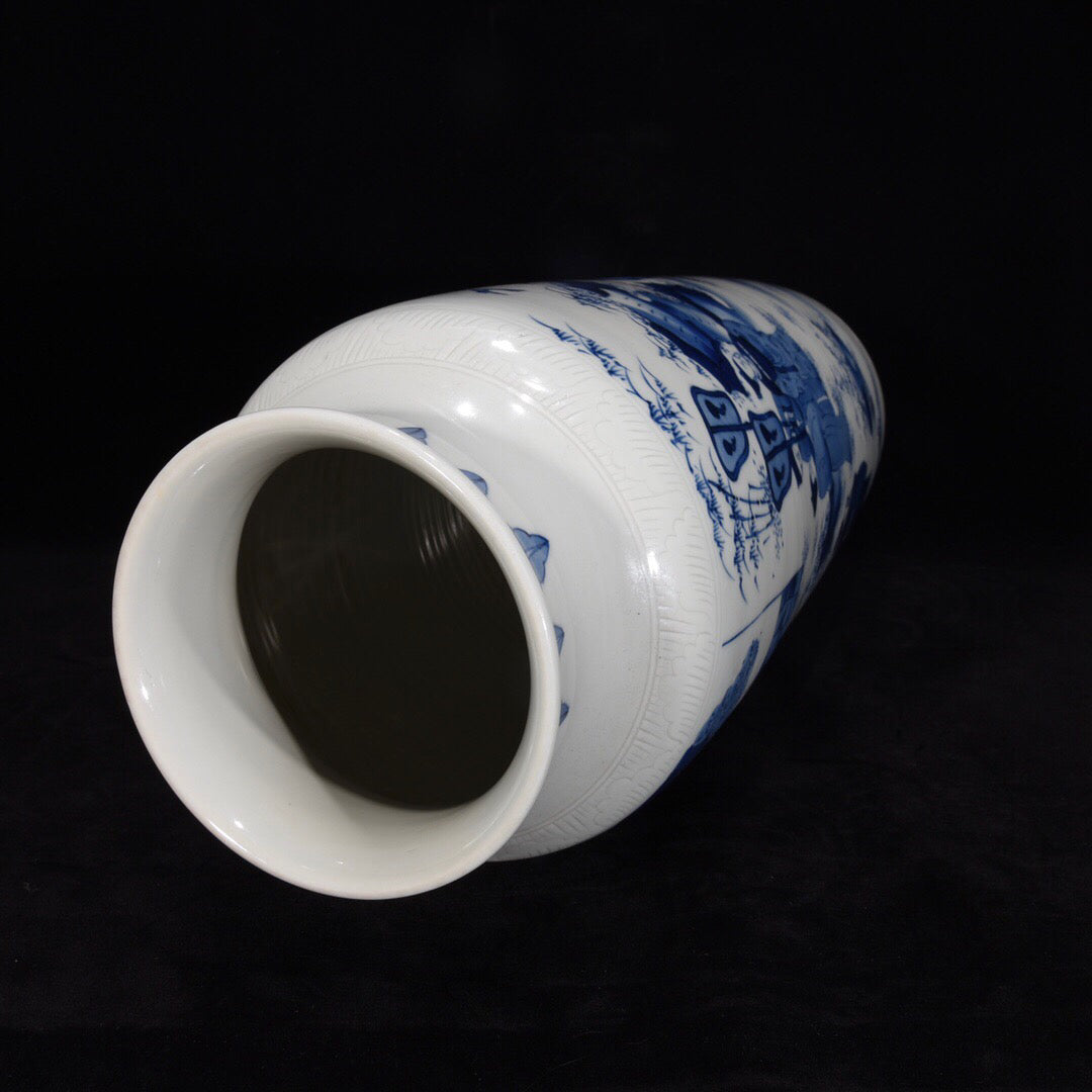 Chinese antique Yuan blue and white character story patterned hat tube