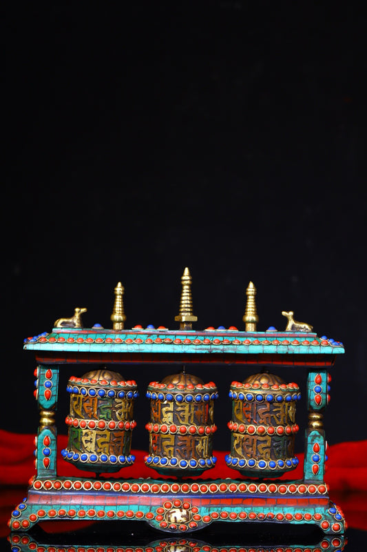 Copper body pure handmade knocking, chiseling, inlaid with gemstones, celestial bead spinning wheel