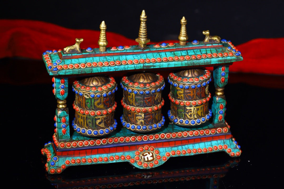 Copper body pure handmade knocking, chiseling, inlaid with gemstones, celestial bead spinning wheel