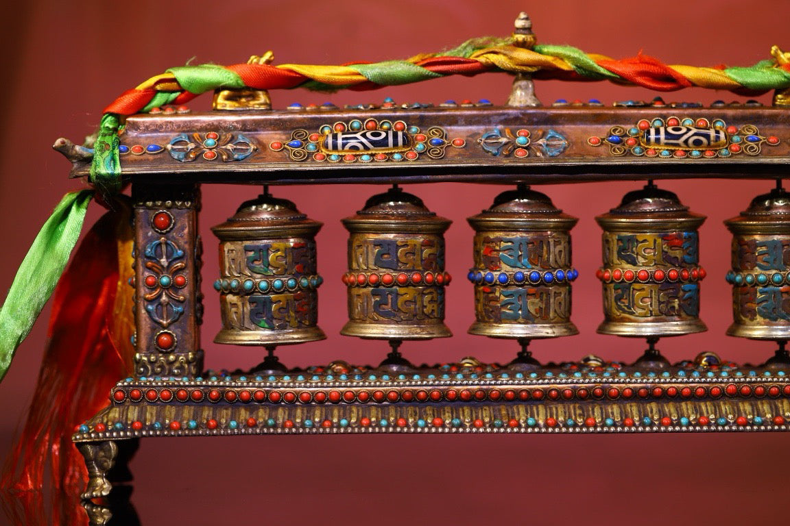 Copper body pure handmade knocking, chiseling, inlaid with gemstones, celestial bead spinning wheel