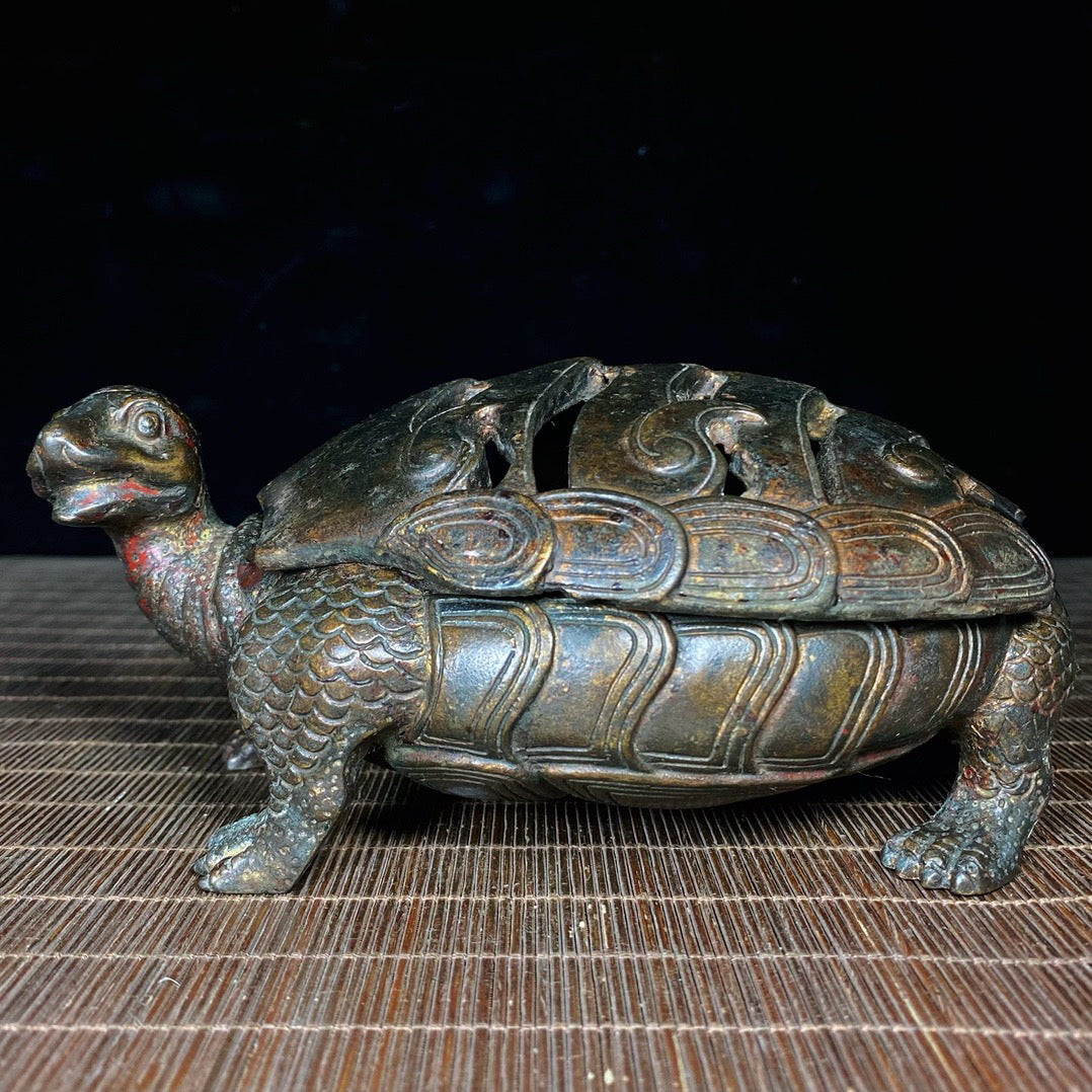 Chinese antique pure copper turtle incense burner
