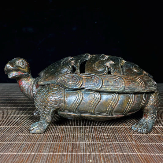 Chinese antique pure copper turtle incense burner