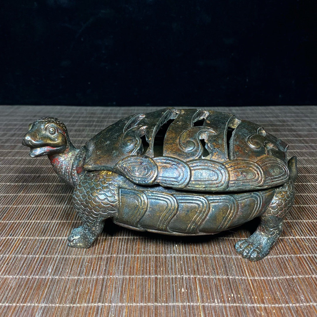 Chinese antique pure copper turtle incense burner
