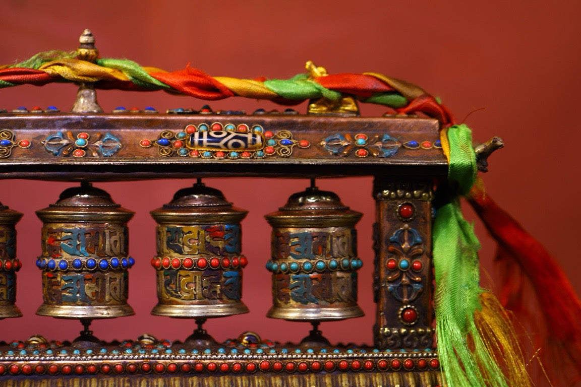 Copper body pure handmade knocking, chiseling, inlaid with gemstones, celestial bead spinning wheel
