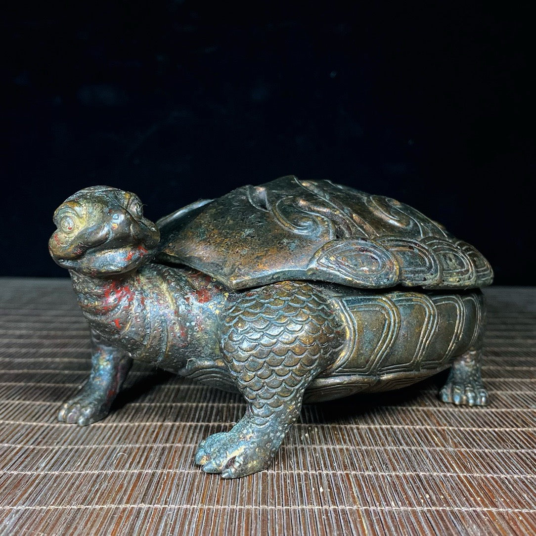 Chinese antique pure copper turtle incense burner