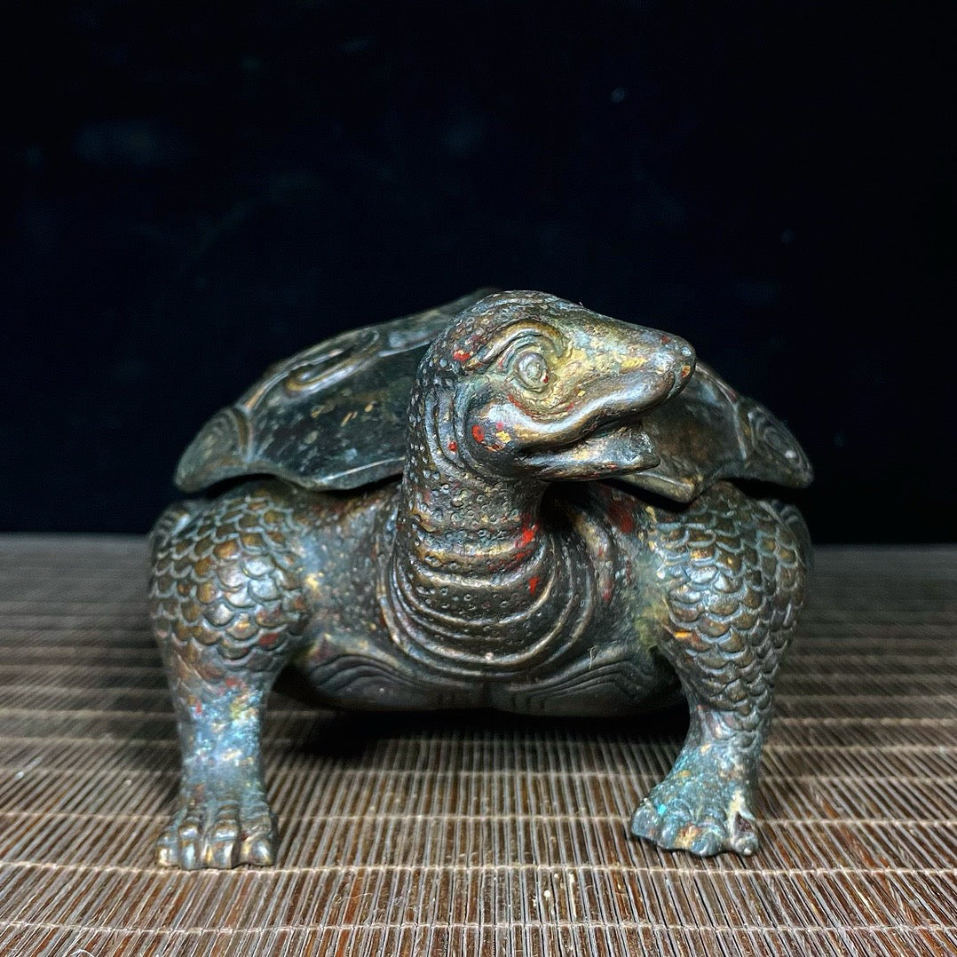 Chinese antique pure copper turtle incense burner