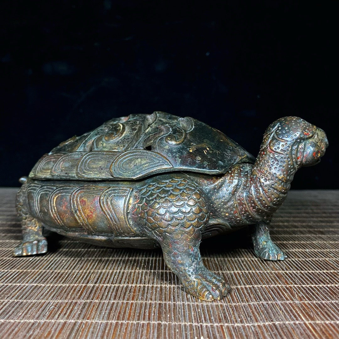 Chinese antique pure copper turtle incense burner