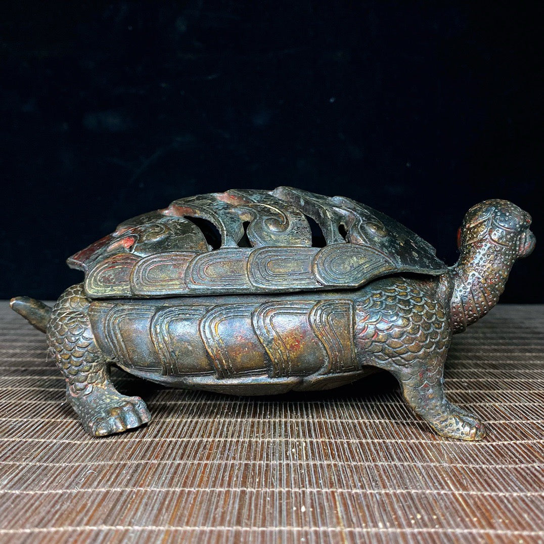 Chinese antique pure copper turtle incense burner